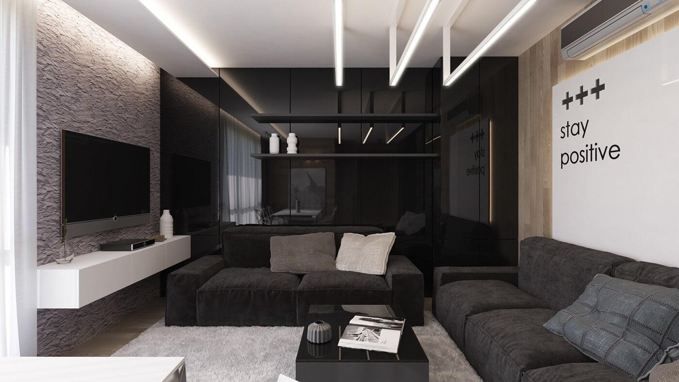 glossy-black-interior-wall home design ideas